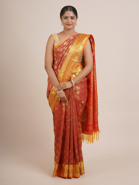 

Pothys Women Red Floral Woven Design Art Silk Saree
