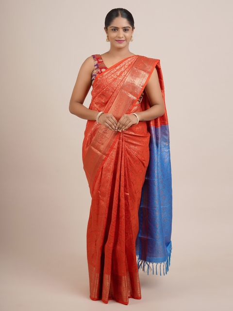 

Pothys Orange & Blue Woven Design Beads & Stone Saree
