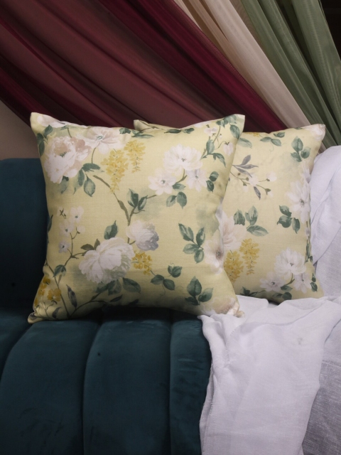 

Dreams Set Of 2 Floral Print Cotton Square Cushion Cover, Green