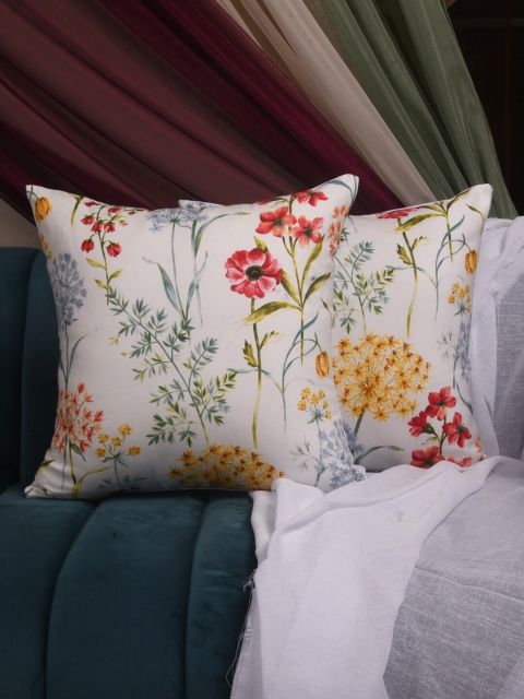 

Dreams Red & Yellow Set of 2 Floral Square Cotton Cushion Covers