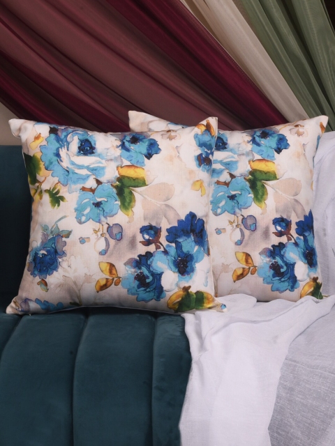 

Dreams Turquoise Blue & White Set of 2 Floral Square Cushion Covers