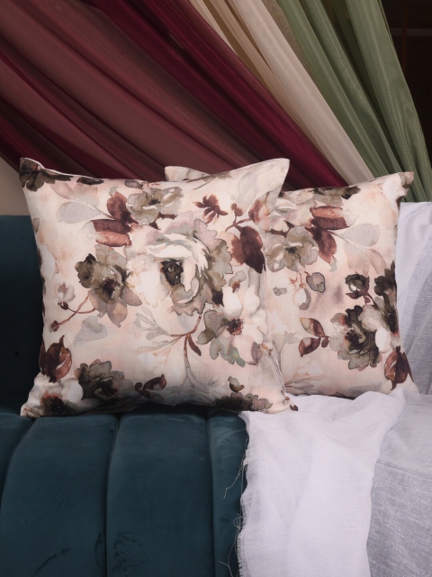 

Dreams Brown & Off White Set of 2 Floral Square Cushion Covers