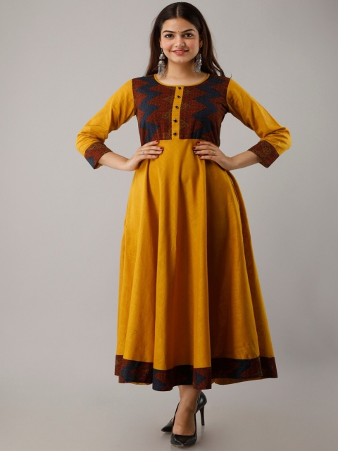 

Maishi Women Yellow Geometric Embroidered Keyhole Neck Anarkali Kurta