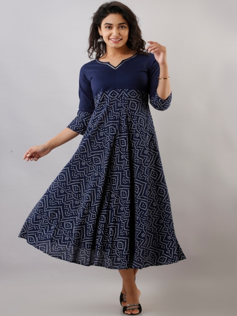 

Maishi Blue & White Printed Fit & Flare Maxi Dress
