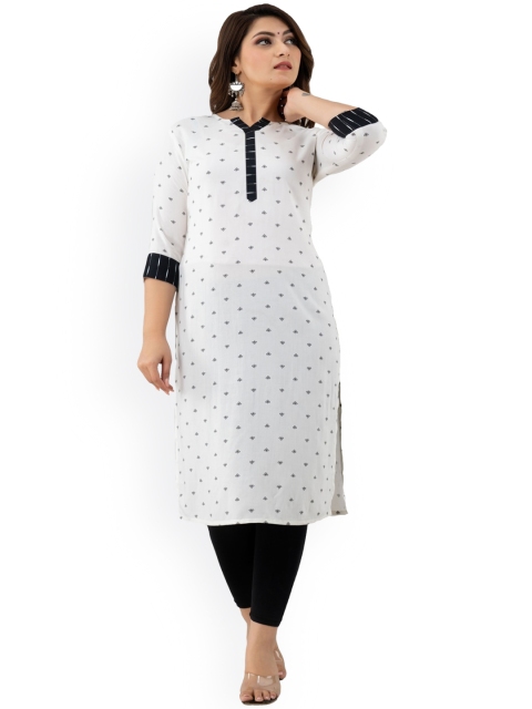 

Maishi Women White & Black Geometric Printed Straight Kurta
