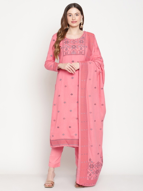 

Stylee LIFESTYLE Pink Embroidered Unstitched Dress Material