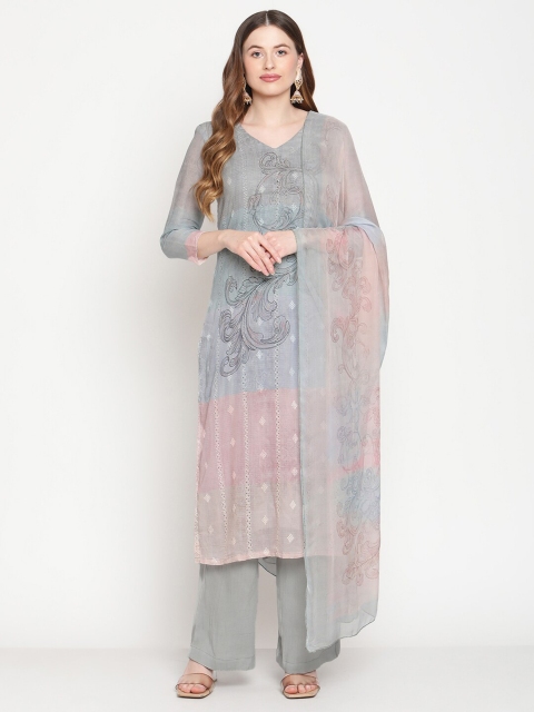 

Stylee LIFESTYLE Grey & Pink Printed Pure Cotton Unstitched Dress Material
