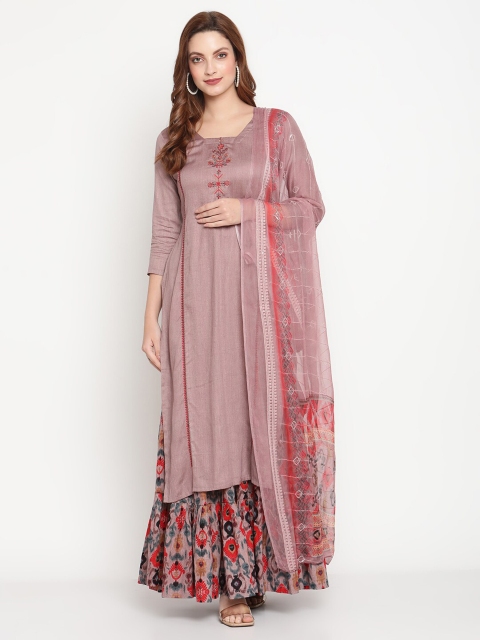 

Stylee LIFESTYLE Women Rust & Blue Printed Unstitched Dress Material