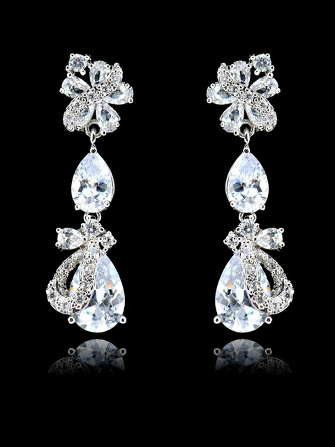 

Arendelle Silver-Plated Teardrop Shaped Arendelle Cubic Zirconia Drop Earrings