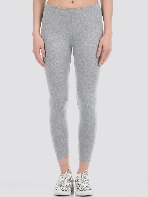 

Ethnicity Women Grey Solid Cotton Ankle-Length Leggings