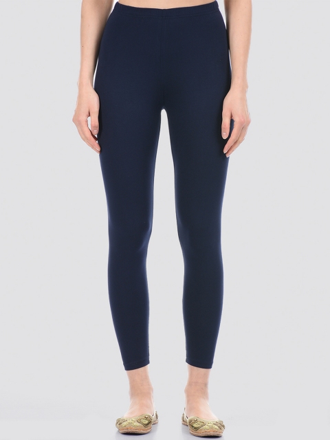 

Ethnicity Women Navy Blue Solid Cotton Leggings