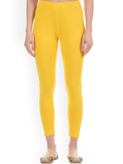 

Ethnicity Women Yellow Solid Cotton Ankle-Length Leggings