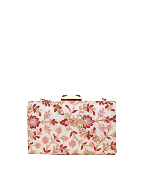 

Lavie Beige & Red Embroidered Box Clutch