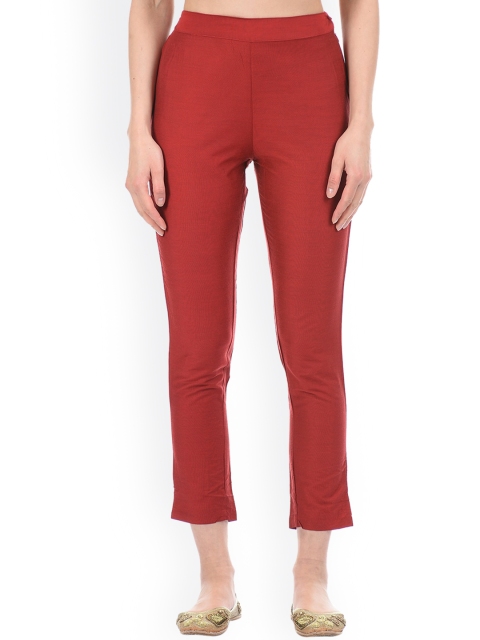 

Ethnicity Women Red Slim Fit High-Rise Trousers
