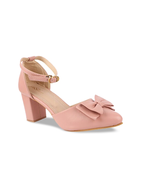 

THE WHITE POLE Peach-Coloured Block Pumps with Bows