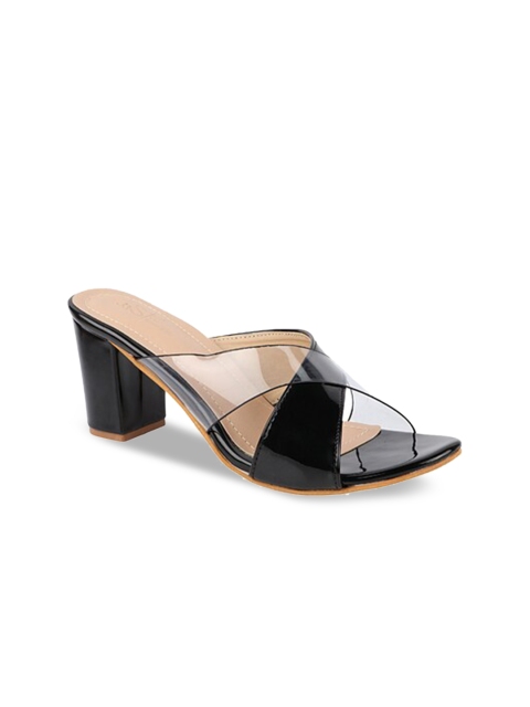 

THE WHITE POLE Black Colourblocked Party Block Heels