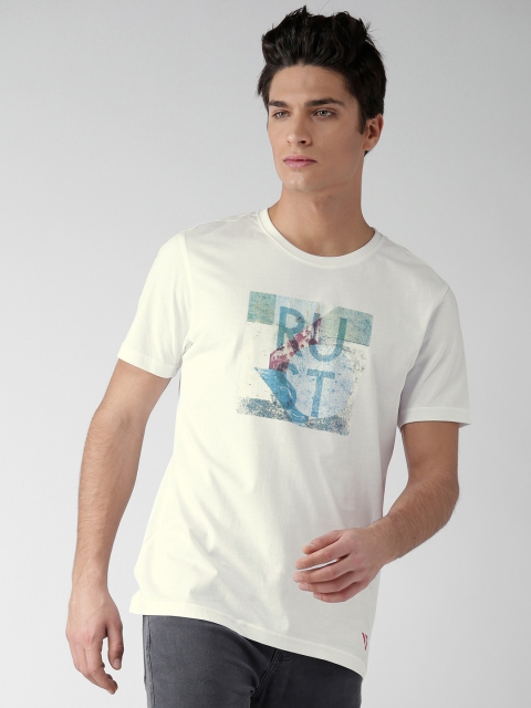 

SEVEN by MS Dhoni Men White Rust Printed Round Neck T-shirt