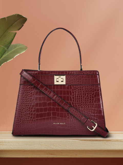 

Allen Solly Maroon Textured Structured Handheld Bag