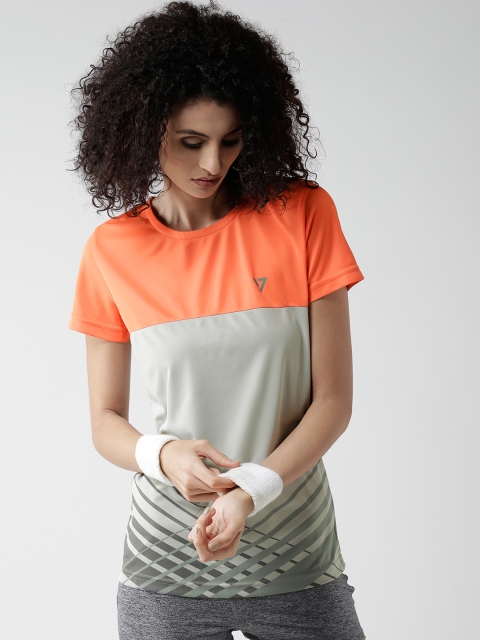 

SEVEN by MS Dhoni Women Orange & Grey Nile Colourblocked Round Neck T-shirt