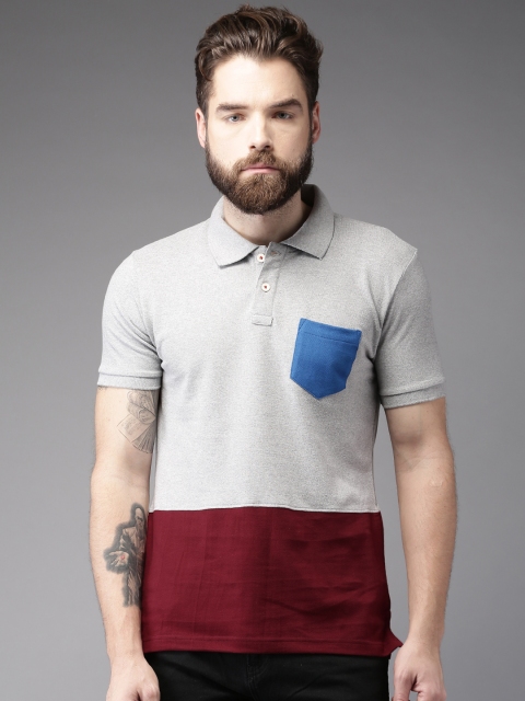 

Moda Rapido Men Grey Melange & Maroon Colourblocked Polo Collar T-shirt