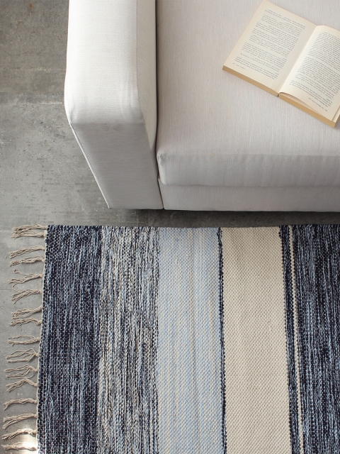 

House This Blue & Cream Striped Floor Rug