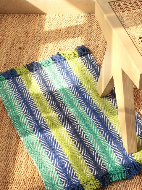 

House This Multicoloured Striped Cotton Floor Mat, Multi