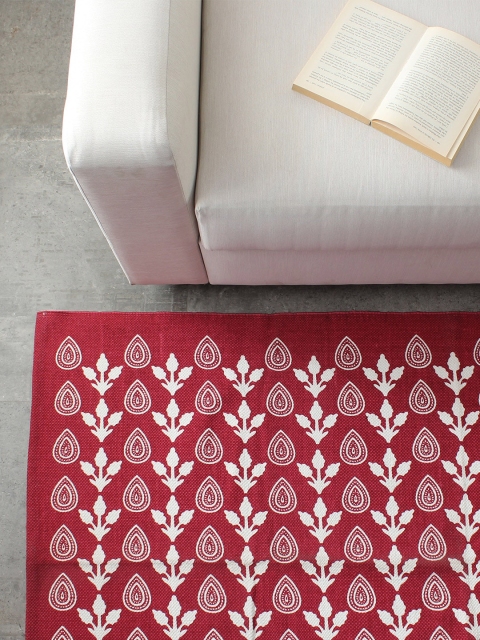 

House This Red & White Printed Cotton Floor Mat