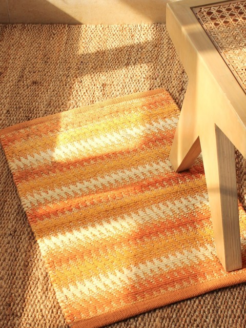 

House This Orange & Yellow Striped Cotton Floor Mat
