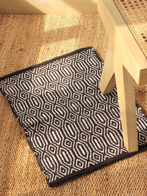 

House This Black & Grey Self Design Cotton Floor Mat