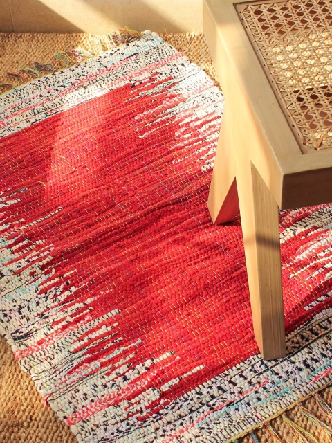 

House This Red Textured Cotton Floor Mats