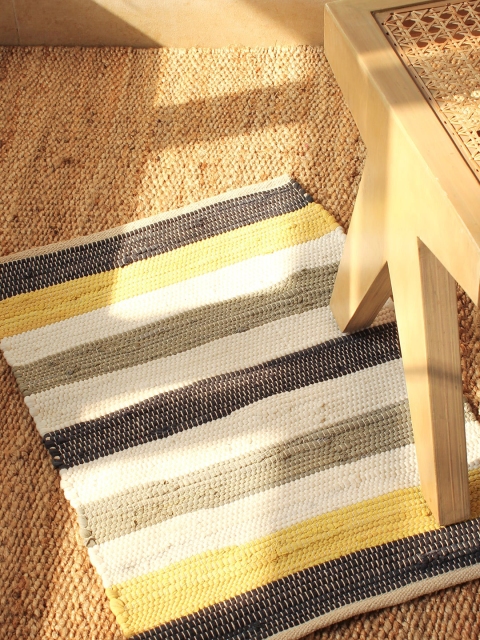 

House This White & Black Striped Rectangular Floor Mat