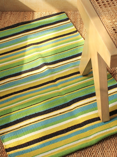 

House This Green & Black Striped Cotton Floor Mat