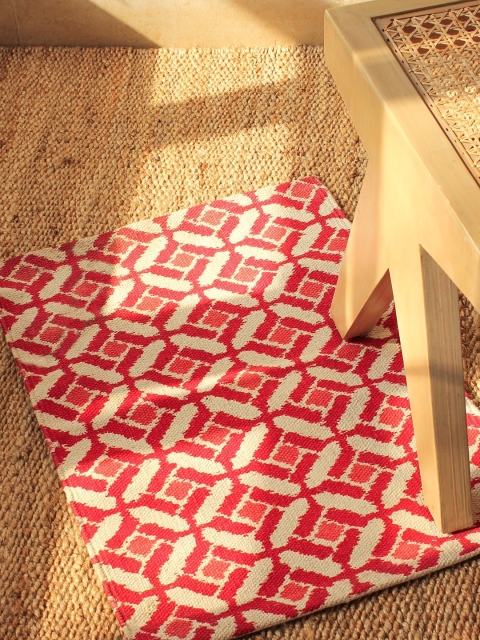 

House This Red & White Printed Cotton Floor Mat