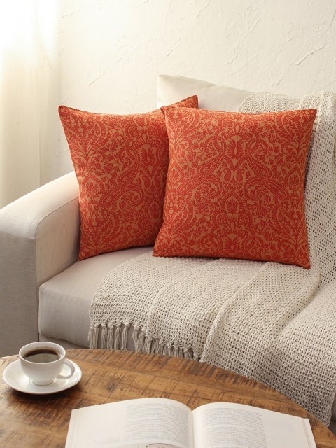 

House This Set of 2 Orange Solid Cotton Square Cushion Covers