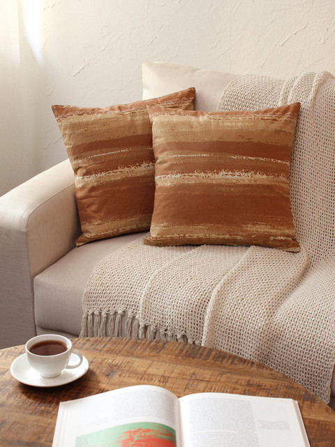 

House This Beige & Brown Set of 2 Abstract Square Cushion Covers