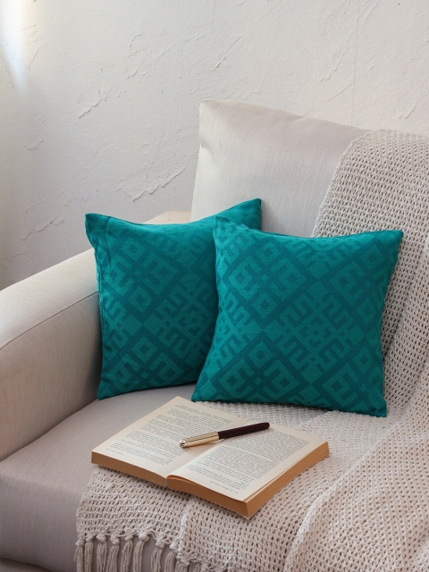 

House This Set Of 2 Green Abstract Printed Pure Cotton Cushion Covers