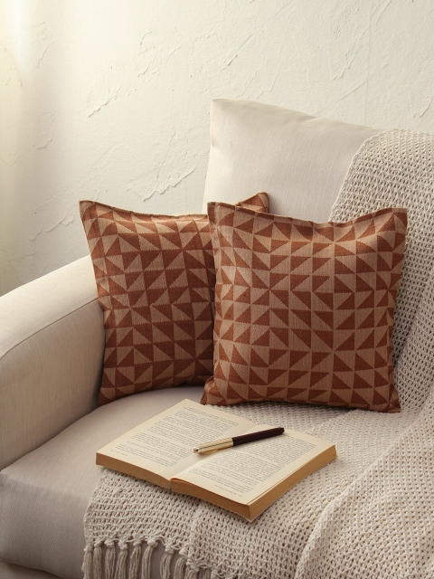 

House This Brown Set of 2 Geometric Square Cushion Covers