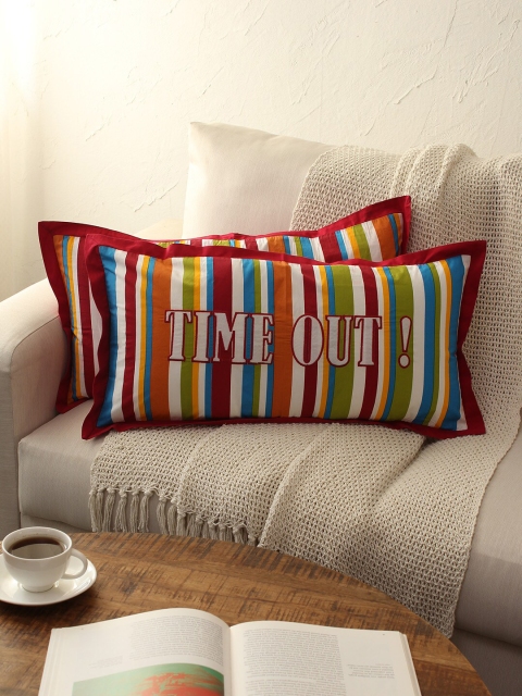 

House This Multicoloured & Blue Set of 2 Striped Rectangle Cushion Covers, Multi