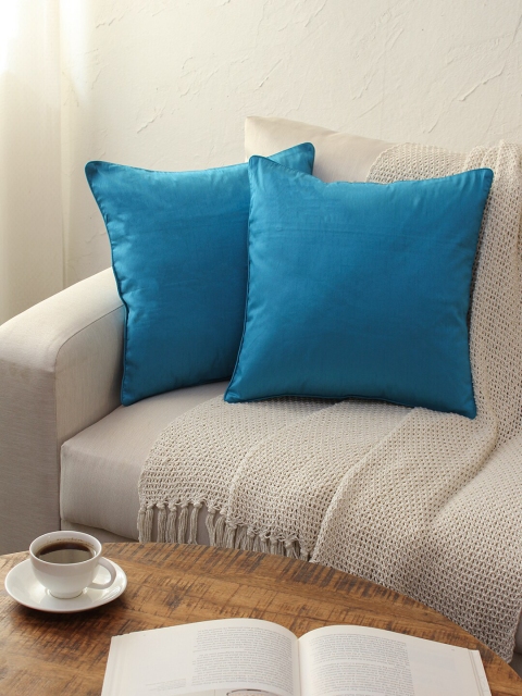 

House This Set Of 2 Blue Solid Pure Cotton Cushion Covers