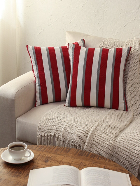

House This Red & White Set of 2 Striped Square Cushion Covers