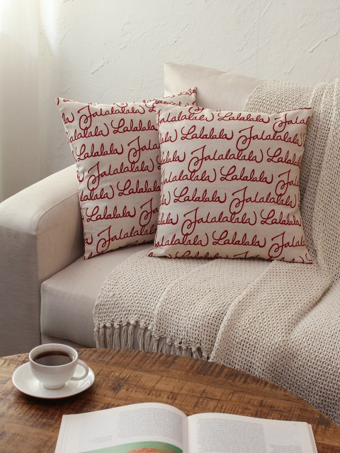 

House This White & Red Set of 2 Abstract Square Cushion Covers