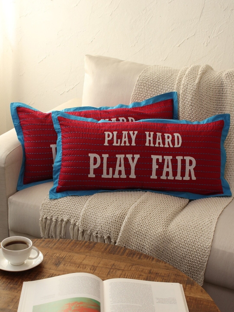 

House This Red & Blue Set of 2 Abstract Rectangle Cushion Covers