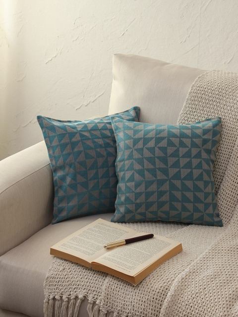 

House This Blue Set of 2 Geometric Square Cushion Covers