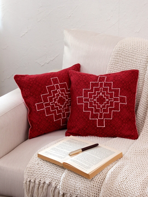 

House This Red Set of 2 Geometric Square Cushion Covers