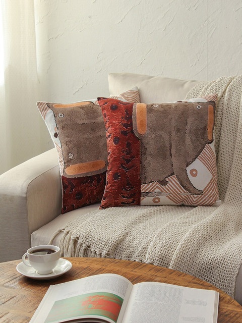 

House This Pink & Red Set of 2 Cotton Square Cushion Covers