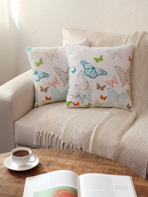 

House This White & Blue Set of 2 Quirky Square Cushion Covers