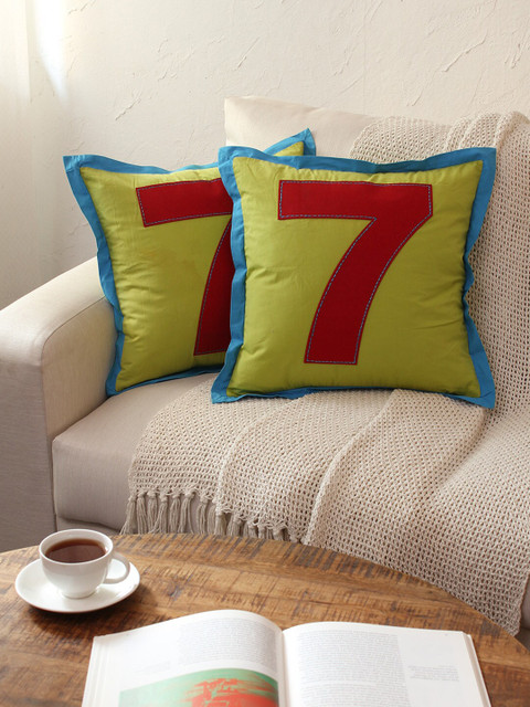 

House This Green & Blue Set of 2 Abstract Square Cushion Covers