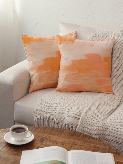 

House This Set of 2 Orange Abstract Square Cushion Covers