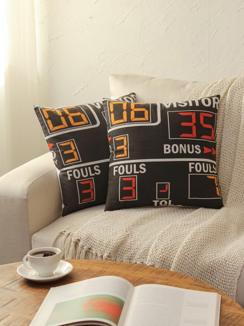 

House This Black & Yellow Set of 2 Abstract Square Cushion Covers