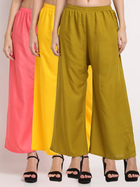 

Miaz Lifestyle Women Pack Of 3 Solid Palazzos, Green